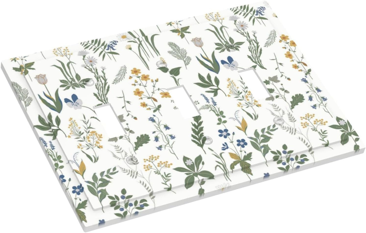 Decorative Switch Plates Floral Green Leaf Plant Flowes 3 Gang Wall Plate Triple Toggle Light Switch Cover Faceplate Electrical Wall Panels For Bed Room Farmhouse Decor