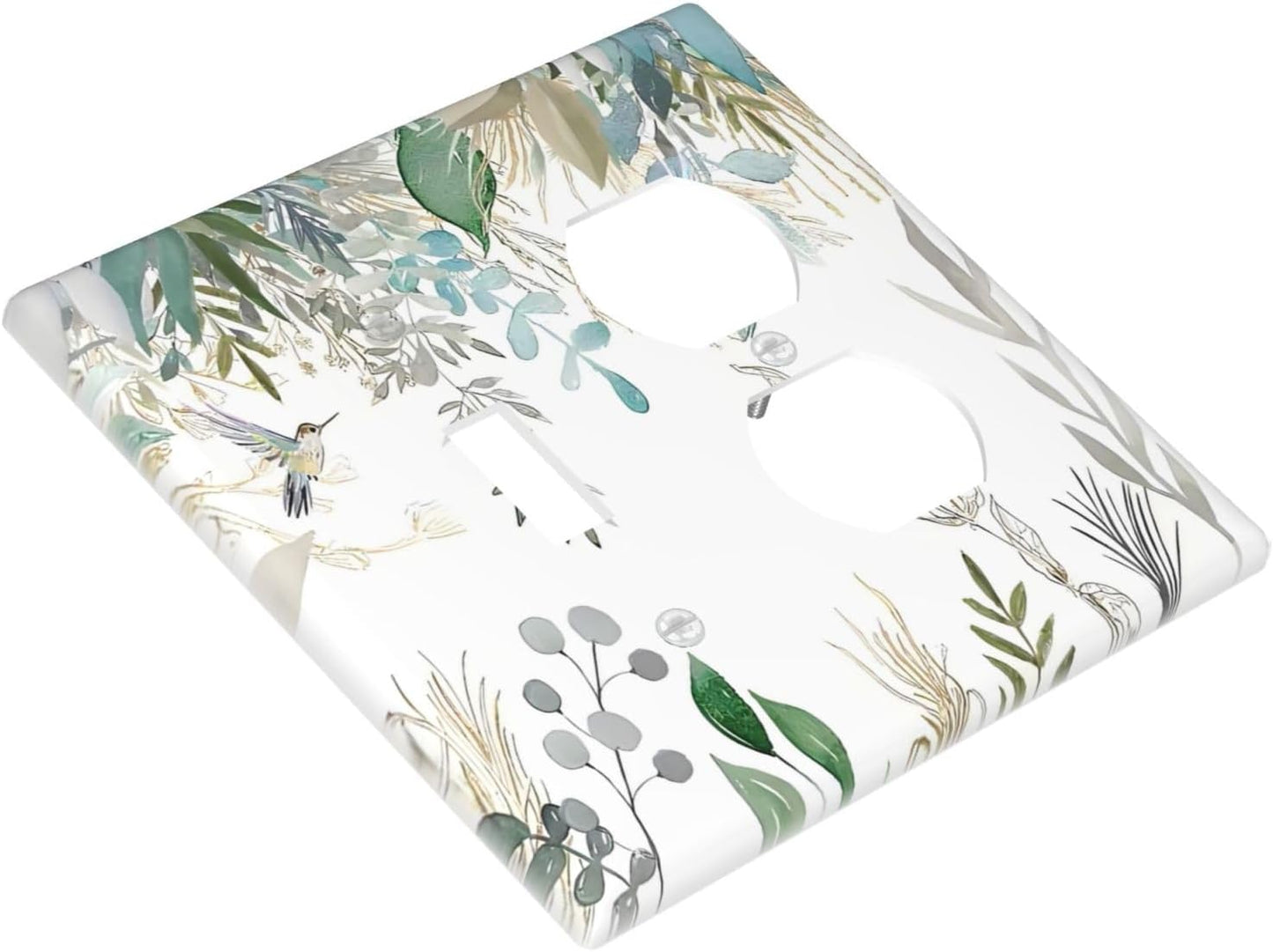 Green Tropical Palm Leaves Flower Plants Hummingbird Wallplates 1 Toggle 1 Duplex Switch Plate Electrical GFCI Faceplate Decorative Light Switch Covers for Bed Room Living Room Decor