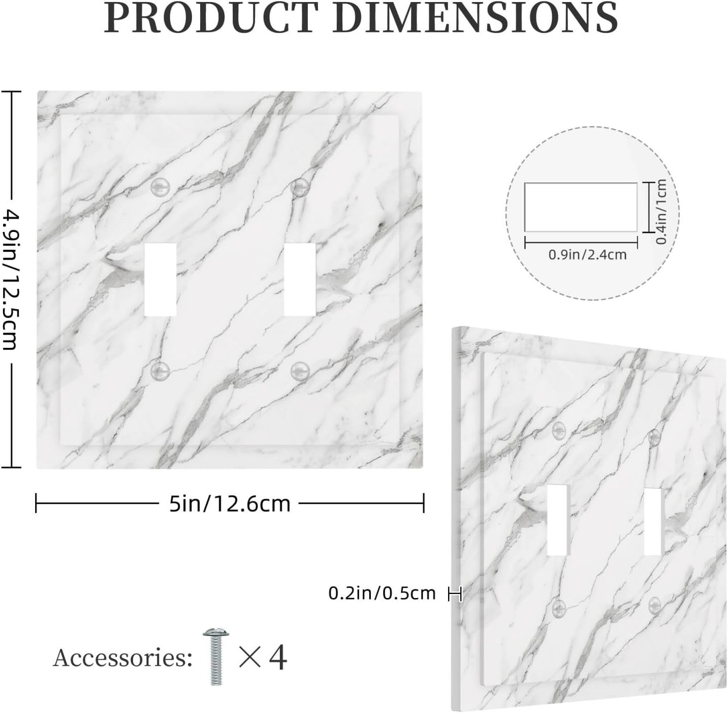Decorative Light Switch Cover Plate Modern Grey Marble Texture 2 Gang Outlet Covers Double Toggle Wall Plates for Electrical Outlets Switch Plate Covers Faceplate for Kitchen Home Decor