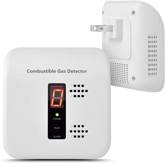 Gas Leak Detector, Natural Gas Alarm for Home & RV, Plug-in Propane Detector Monitor with Audible & Visual Alarm, AC 120V-240V, White Color
