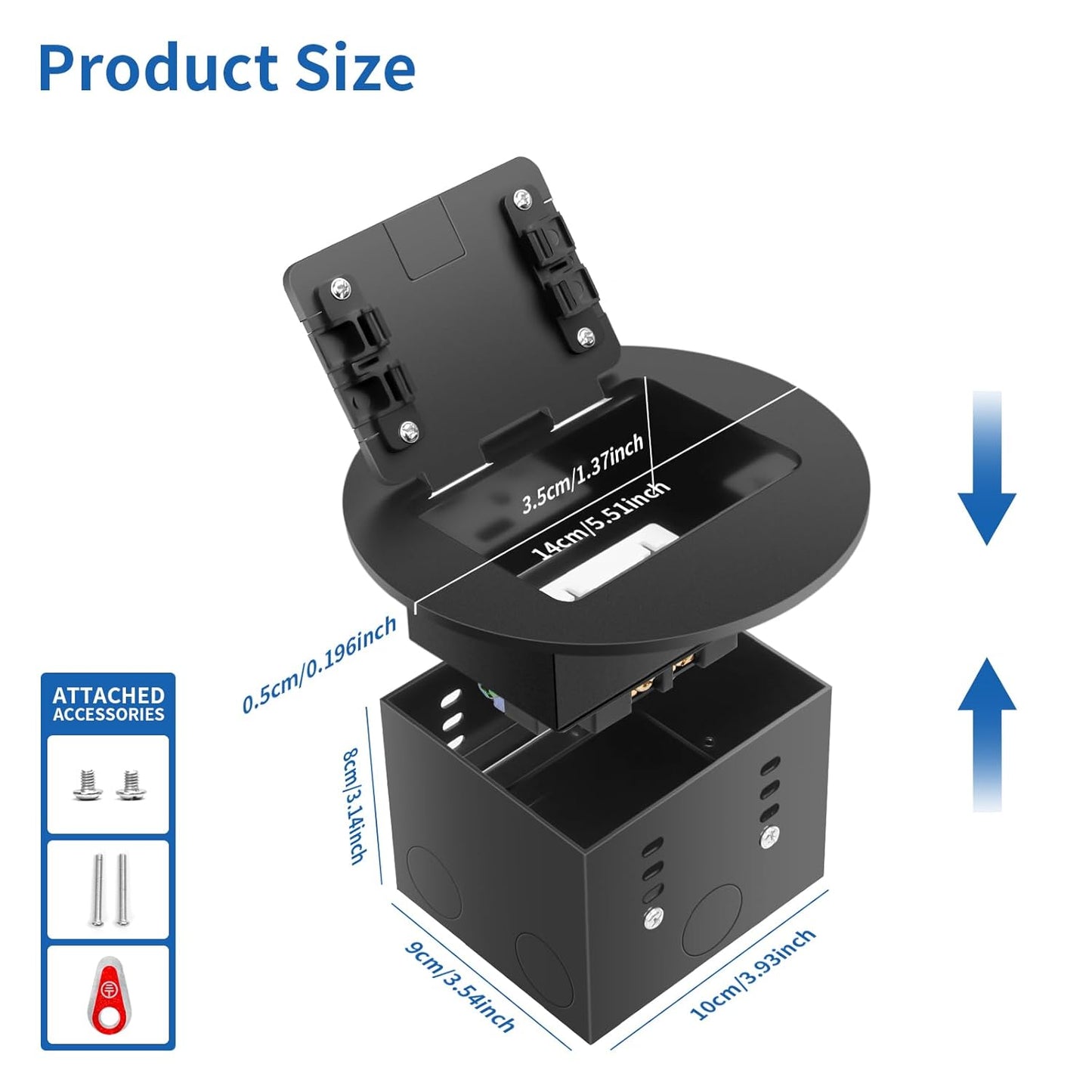 Vagueior Recessed Floor Electrical Outlet Kit, Circular Hidden Duplex 20A Tamper-Resistant Receptacle Outlet ，Waterproof Electrical Outlet Covcer Box,UL Certified,Black（1 Pack