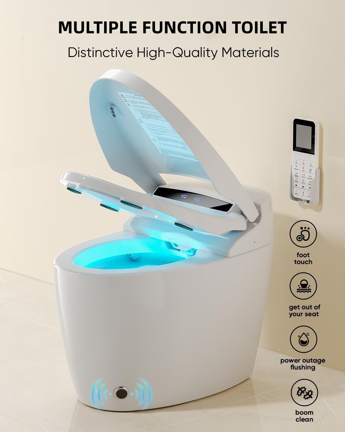 Smart Toilet with Warm Water Sprayer and Dryer, One Piece Bidet Toilet with Auto Dual Flush Foot Sensor Operation,Heated Seat Smart with Built In Fahrenheit LED Display