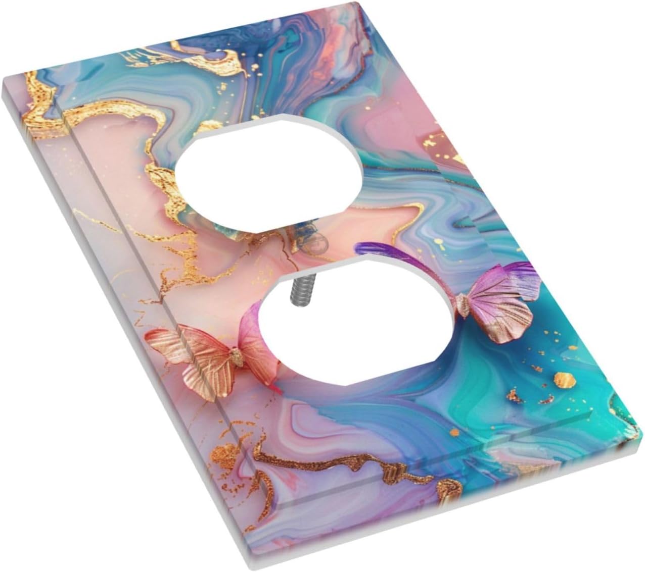 Colorful Marble Butterfly Gold Glitter Abstract Print Outlet Covers 1 Gang Duplex Light Switch Cover Decorative Switch Plates Electrical Receptacle Faceplate Wall Plate for Bed Room Living Room Decor
