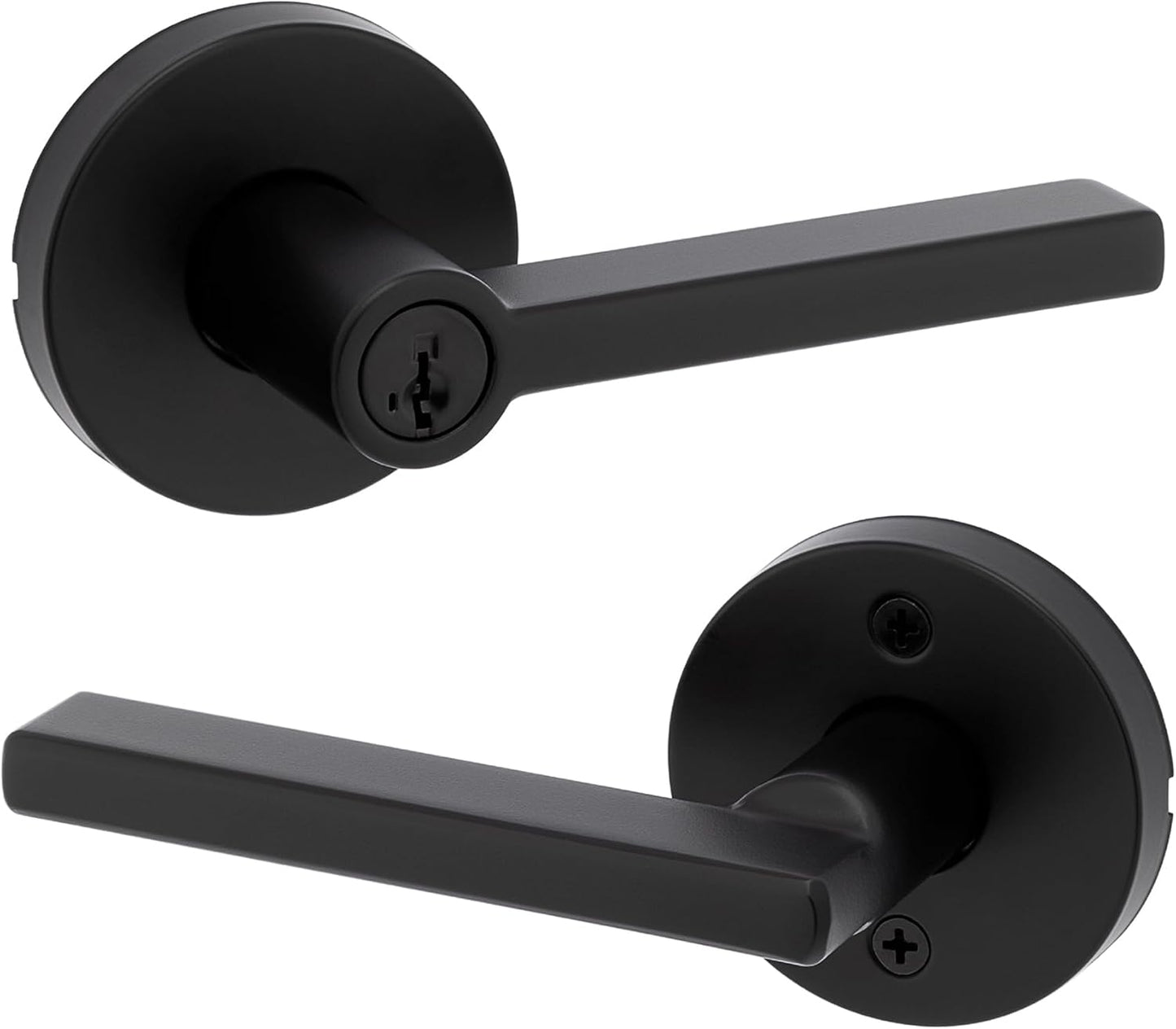 Kwikset Halifax Keyed Storeroom Entry Door Handle with Lock and Key, Secure Keyed Reversible Lever Exterior, Front Entrance and Bedrooms, Matte Black, Pick Resistant SMT Rekey Security and Microban