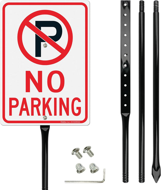 Faittoo Large No Parking Sign with 54" Metal Thick Stake, 14"x10" Rust Free Heavy Aluminum, Reflective, Fade Resistant, Easy to Mount, Outdoor Use