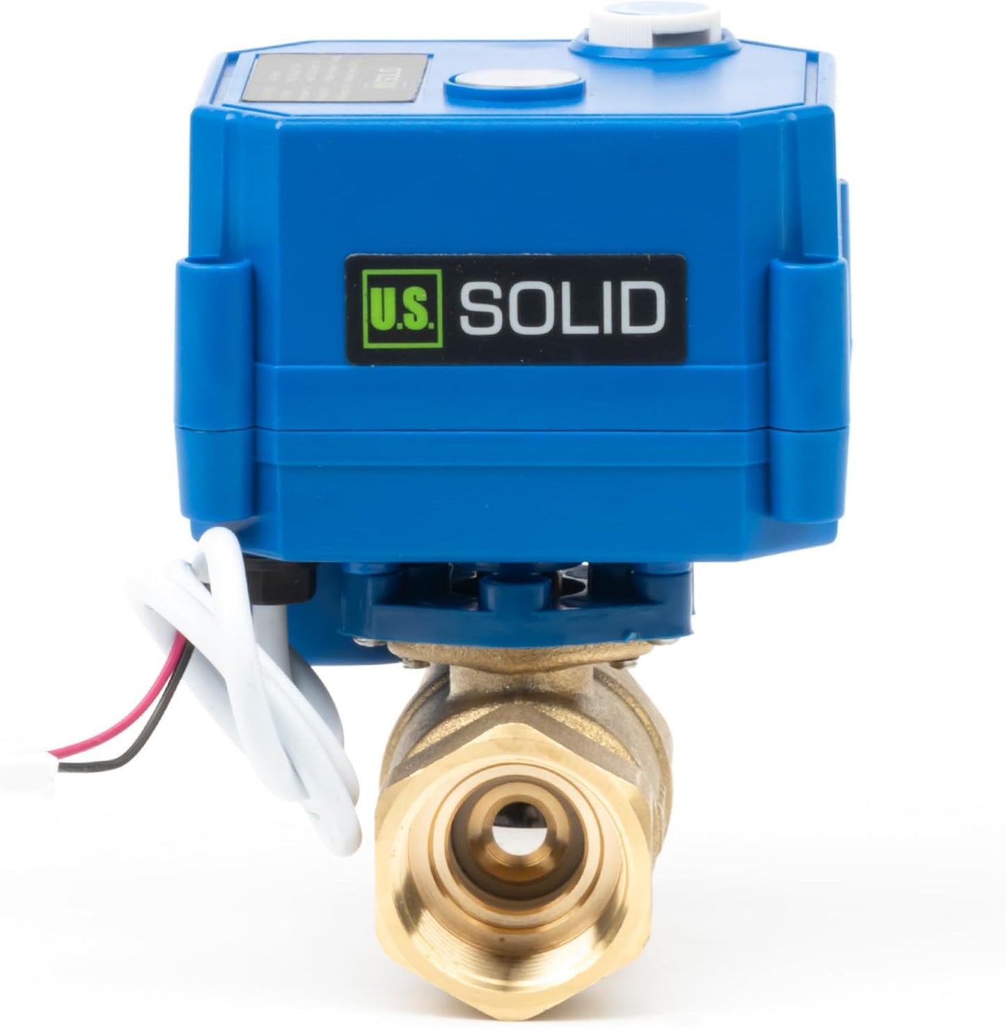U.S. Solid Motorized Ball Valve with Manual Function - 3/4" Brass, Standard Port, 85-265V AC, 2-wire Automatic Return, Normally Closed