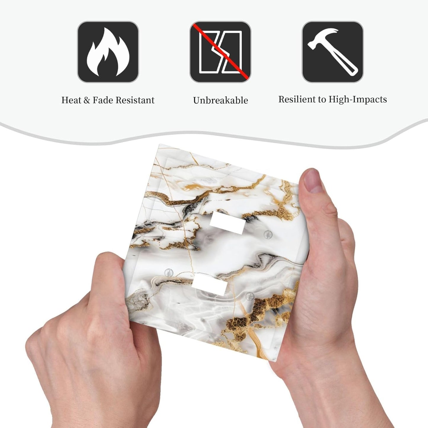 Luxurious Marble Abstract White Gold Tile Modern Simplicity Decorative Switch Plates 2 Gang Double Toggle Outlet Light Switch Cover Wall Plate Electrical Faceplate for Bathroom Kitchen Decor