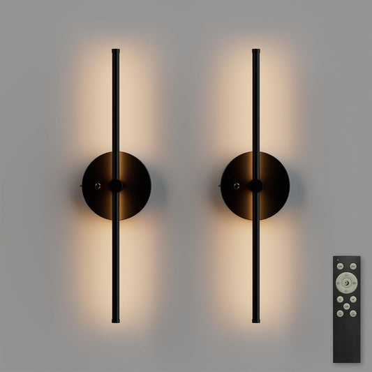 ZAGO Battery Operated Wall Sconce: 24-inch Wireless LED Wall Sconces Set of Two with Remote Control, Dimmable Modern Linear Light for Living Room, Bedroom, Hallway Indoor Lighting Decoration