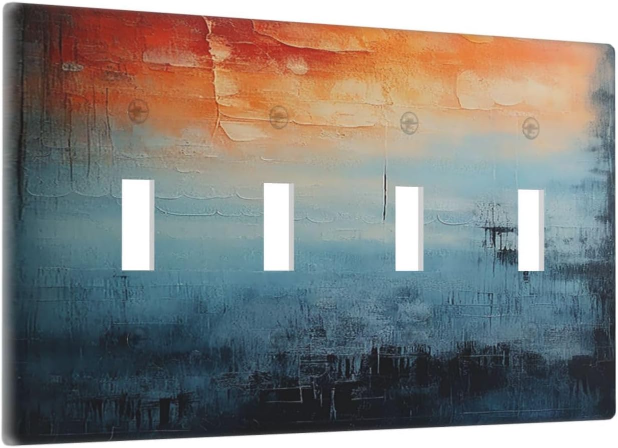 Light Switch Cover Plate Blue Orange Abstract Modern Minimalist Oil Painting Quad Toggle Wall Plates Decorative Switch Plates 4 Gang Outlet Covers Electrical Panel Cover Faceplate for Home 4.5 X 8 IN