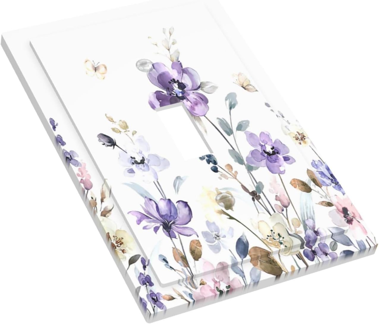 Decorative Light Switch Cover Purple Floral Lilac Watercolor Flower Leaves Butterfly Wildflower 1 Gang Single Toggle Decorator Outlet Wall Plate Device Electrical Faceplate Switchplates for Bedroom