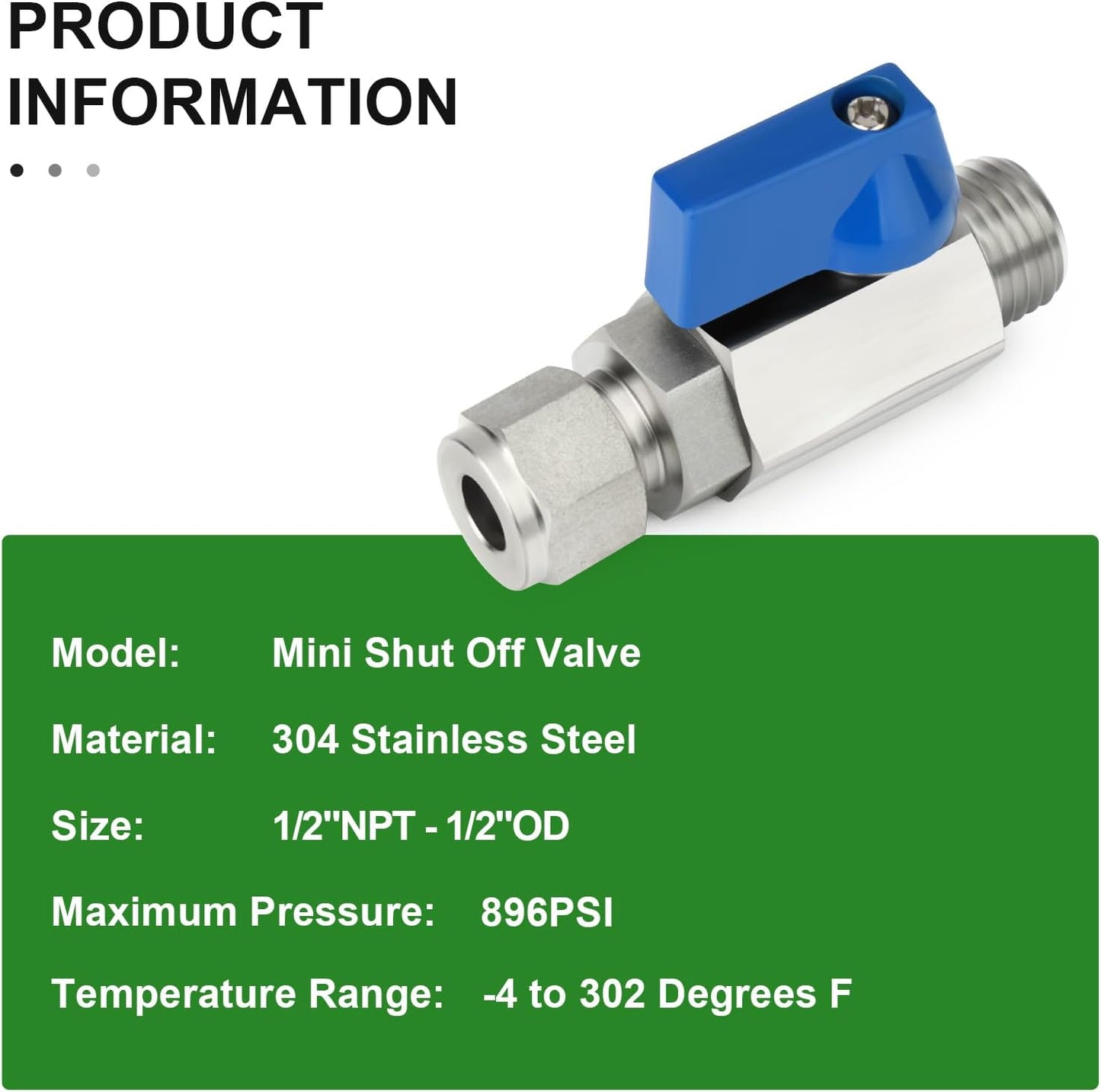TAISHER 2PCS 304 Stainless Steel Compression Mini Ball Valve Shut Off Switch, 1/2" Tube OD x 1/2" NPT Male