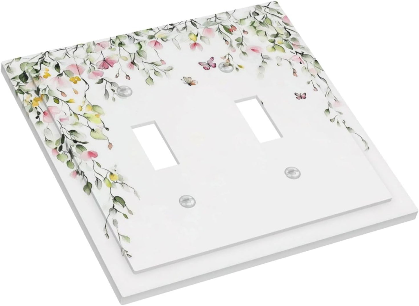 Watercolor Flowers Vine Colorful Butterfly Floral Decorative Switch Plates 2 Gang Double Toggle Outlet Light Switch Cover Wall Plate Electrical Faceplate For Bed Room Living Room Decor