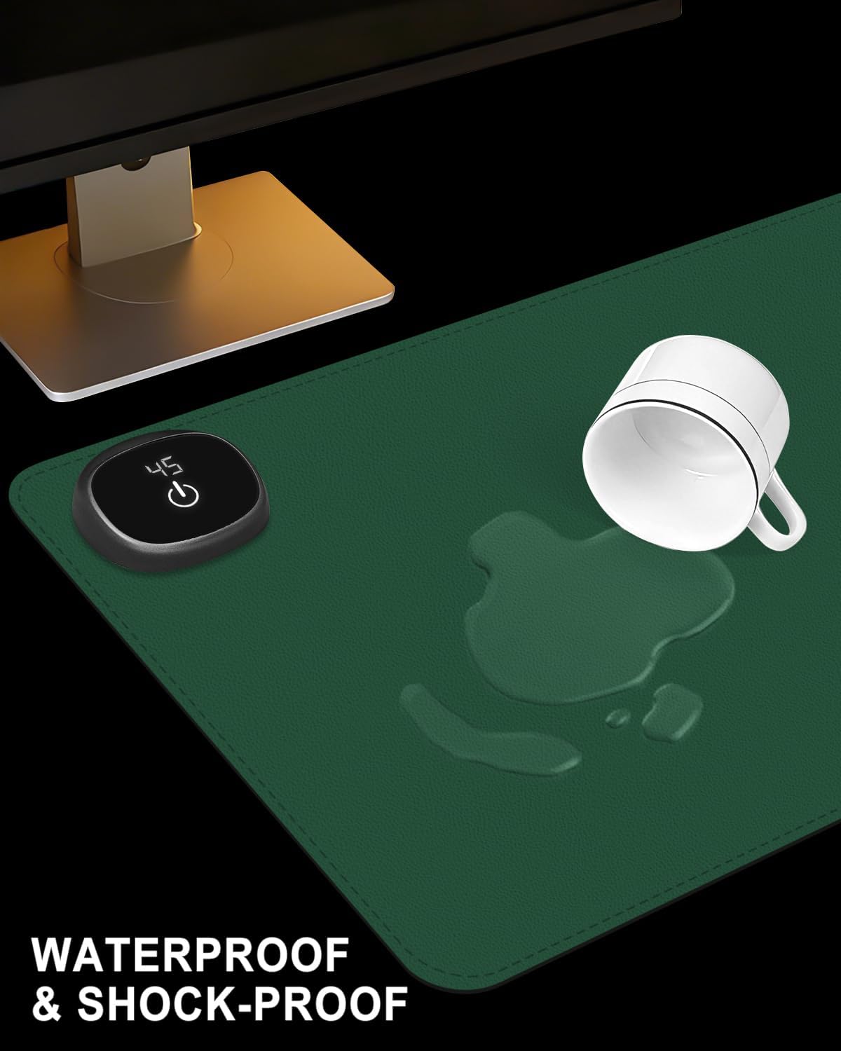 Heated Desk Pad, 23.6" x 14.2" Leather Non-Slip Warm Desk Pad, Large Mouse Mat with 3 Levels Heating & 3 Hours Auto Shut-Off, Hand and Foot Warmer for Office, Home, Green