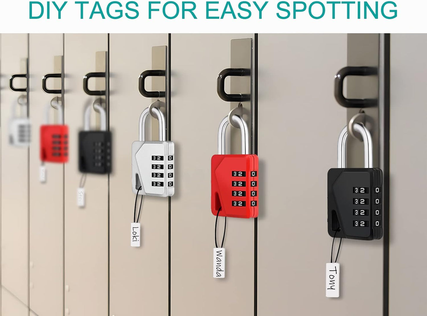 ZHEGE Locker Lock, 4 Digit Combination Padlock with DIY Name Tag for School, Work, Gym - Easy to Read & with Big White Number (Black, 1 Pack)