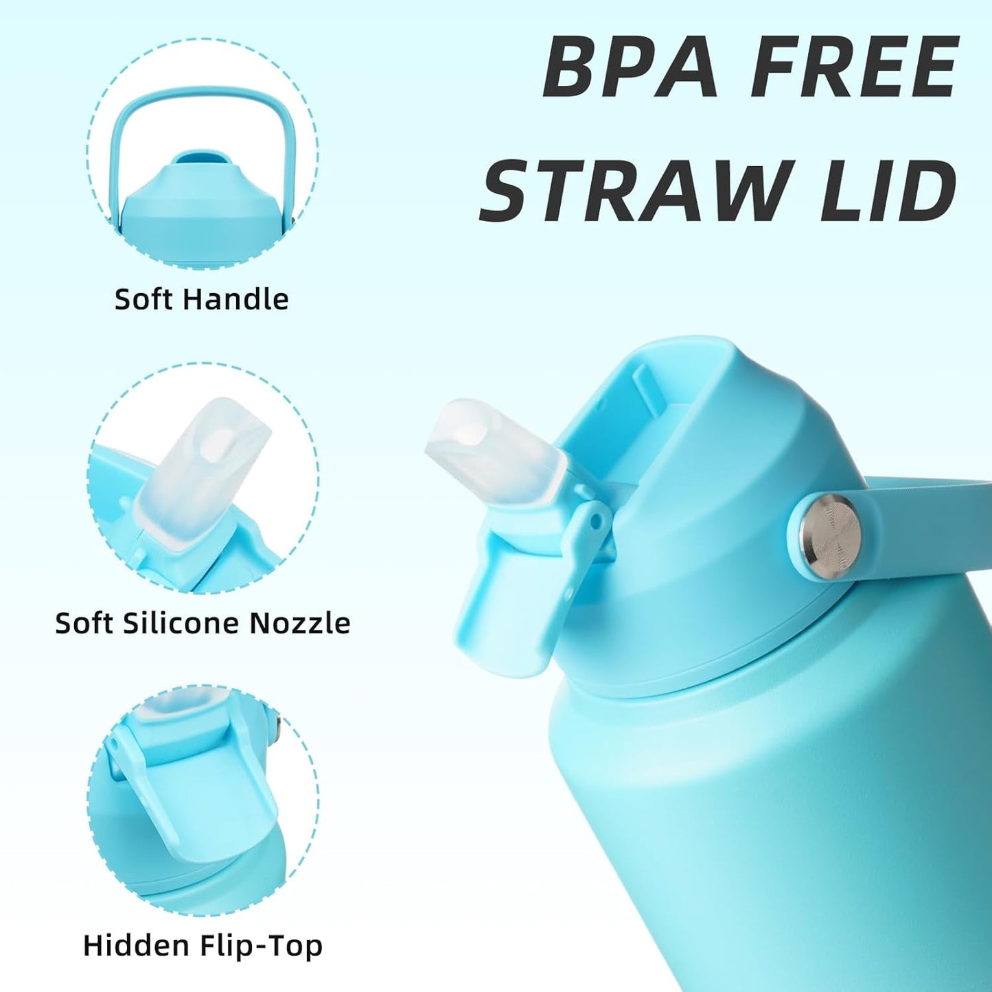 BJPKPK Insulated Water Bottle with Straw Lid, 40oz Large Thermo, BPA Free Leak Proof Stainless Steel Metal Water Bottles, Tumblers, Cups, Flasks for Travel, Sports,Sea Salt