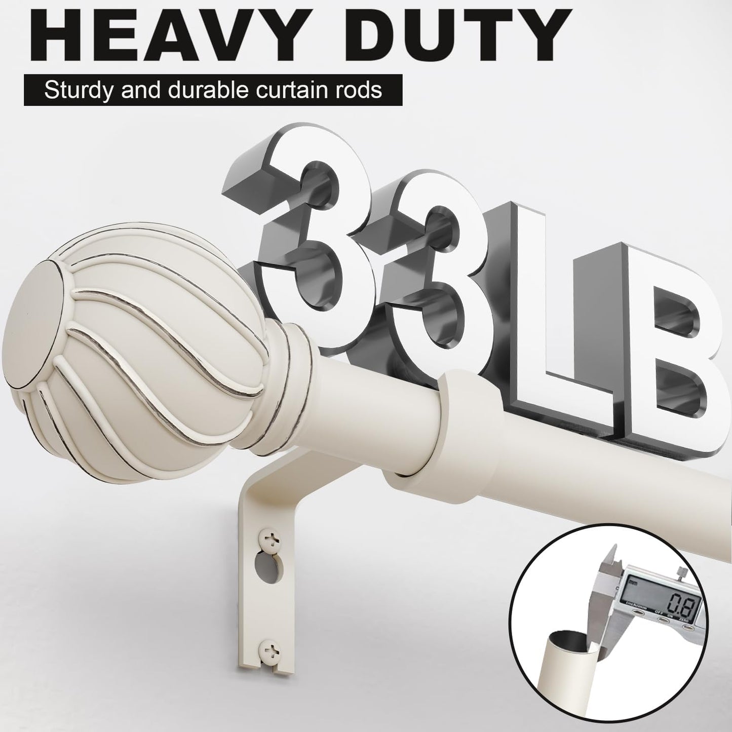 White Curtain Rods Set of 2 for Windows 66 to 120 Inch Long Window Curtain Rod 7/8" Diamete Heavy Duty Adjustable with Decorative Finials for Farmhouse Bedroom Living Room Kitchen Outdoor