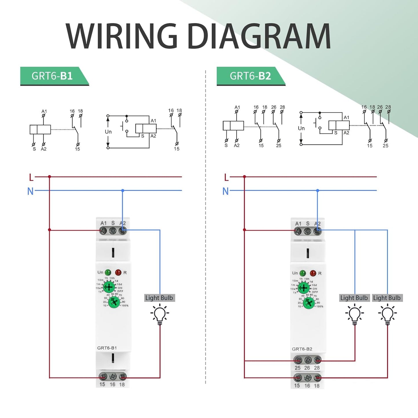 Delay Off Time Relay GRT6-B1 10A Adjustable Smart Relay, Delay Turn Off Electronic Timer in Din Rail, 0.1s-10 Days Wide Range Delay Factory Automation Time Universal Voltage AC DC 24V 240V