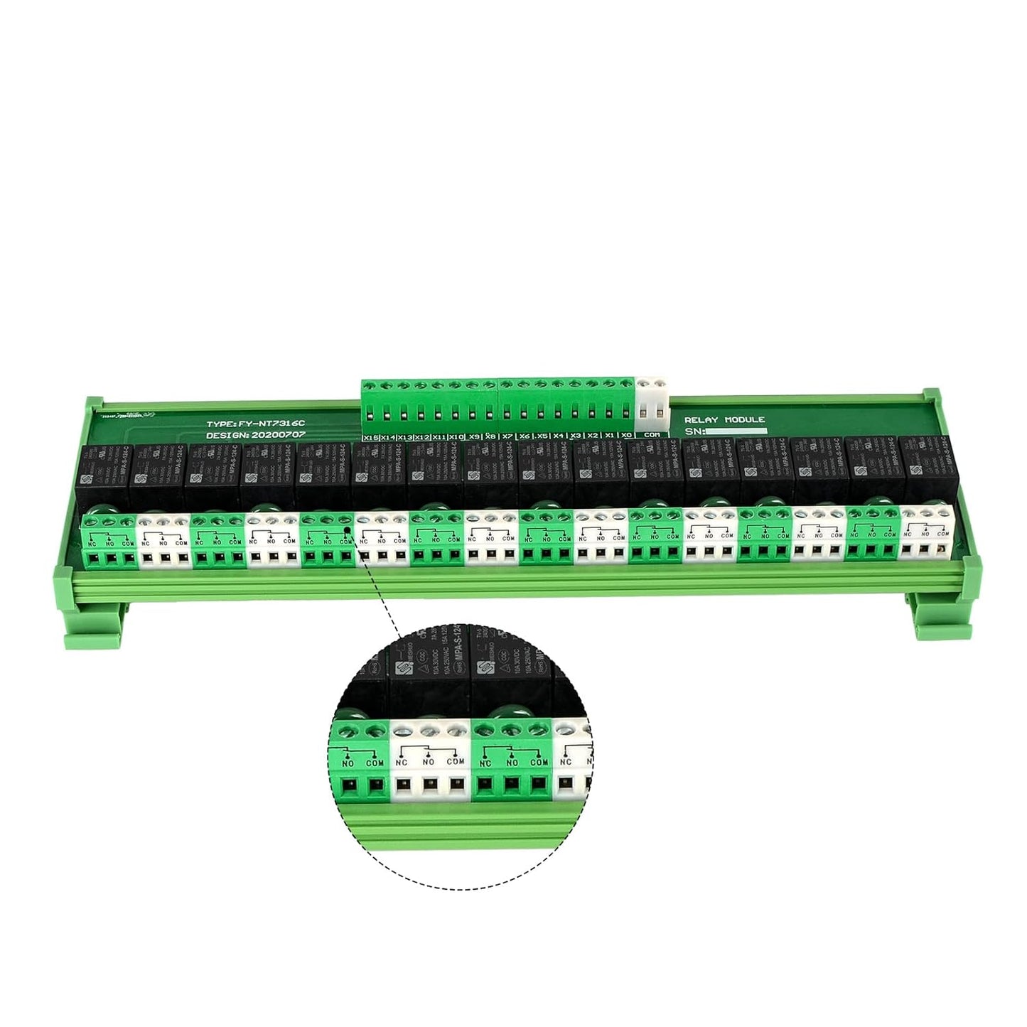 Relay Board, 16 Channel 1 SPDT DIN Rail Mount 24V DC/AC Relay, Interface Board