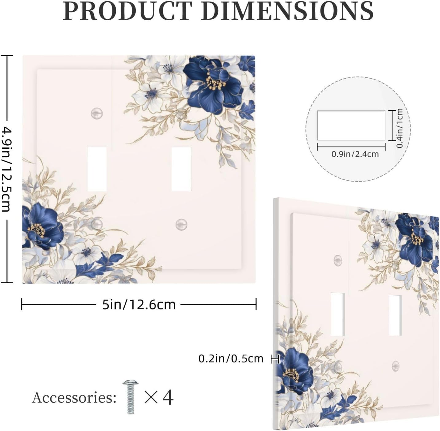 Decorative Light Switch Cover Plate Rustic Blue White Flowers Floral Penoy 2 Gang Wall Plate Oversized Double Toggle Two Switch Wall Cover Plate Dual Device Face Plate
