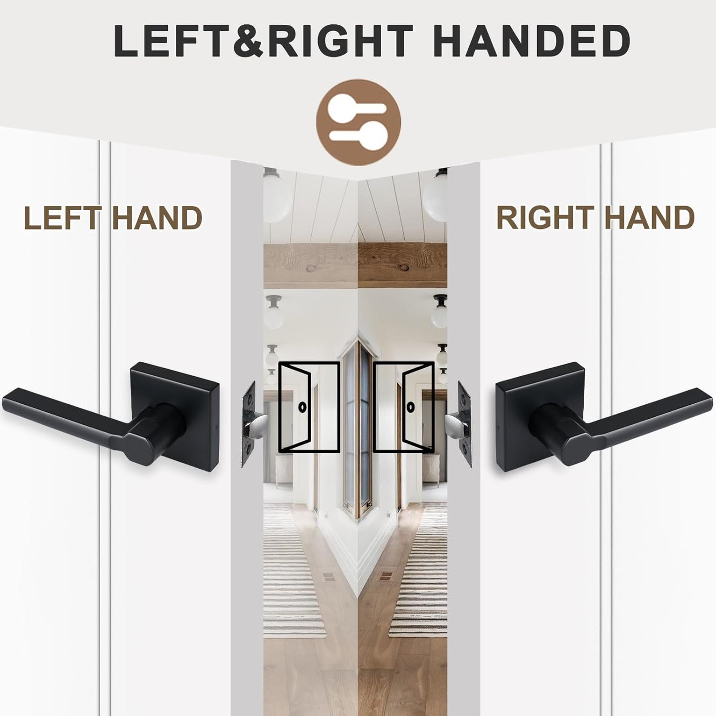 Passage Door Lever (No Lock), Heavy Duty Interior Square Handle for Hallway and Closet, Matte Black, Reversible for Right&Left Handed, 6Packs