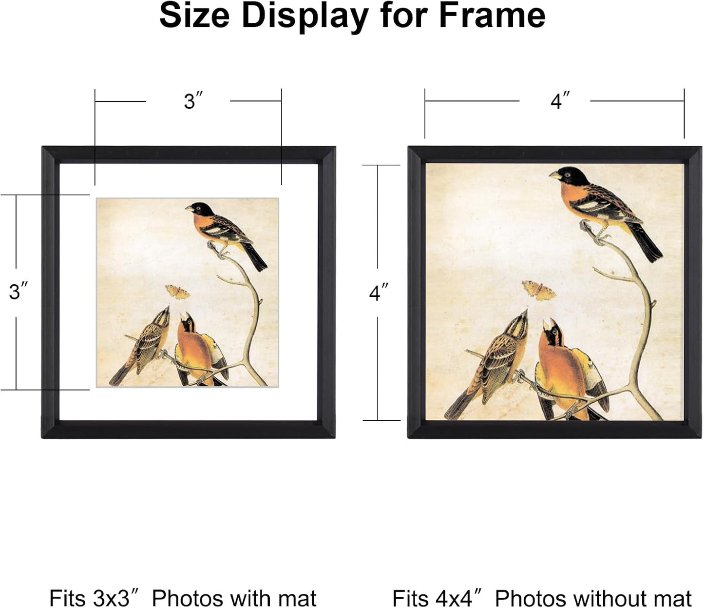 4x4 Picture Frame, Black Metal Photo Frames with HD Glass, Fits 3x3 with Mat or 4 x 4 without Mat, Display for Wall and Table, 1 Pack