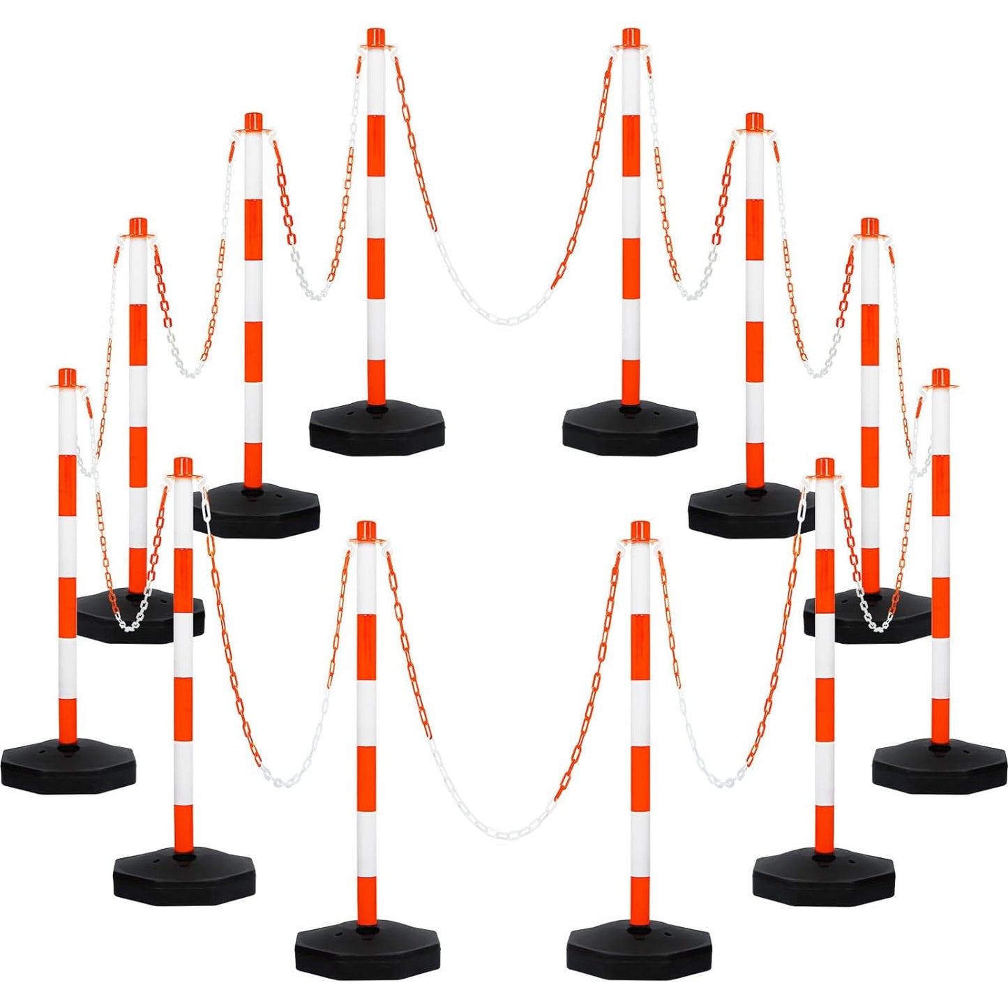 Amylove 12 Packs Traffic Delineator Post Cone with Base, Traffic Cones Safety Cones Caution Cones Plastic Stanchion Chain Safety Barriers with 6.6 Feet Link Chain and S Hooks for Parking Lot (Orange)