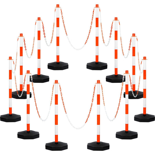 Amylove 12 Packs Traffic Delineator Post Cone with Base, Traffic Cones Safety Cones Caution Cones Plastic Stanchion Chain Safety Barriers with 6.6 Feet Link Chain and S Hooks for Parking Lot (Orange)