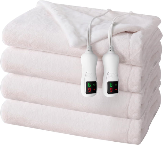 Electric Heated Blanket Queen Size, Washable Blanket Warmer with Dual Control for Home for Adults, Super Cozy Soft Fabric, 84" x 90", 9 Heat Levels, 1-9H Auto-Off, ETL Certified, Pink White