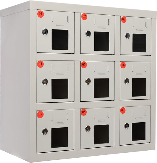9 Door Cell Phone Locker with Charging Station, Rechargeable Mobile Device Phones Storage Cabinet with Anti-Interlocking Lock for Office Classroom Hotel (9 Slots)