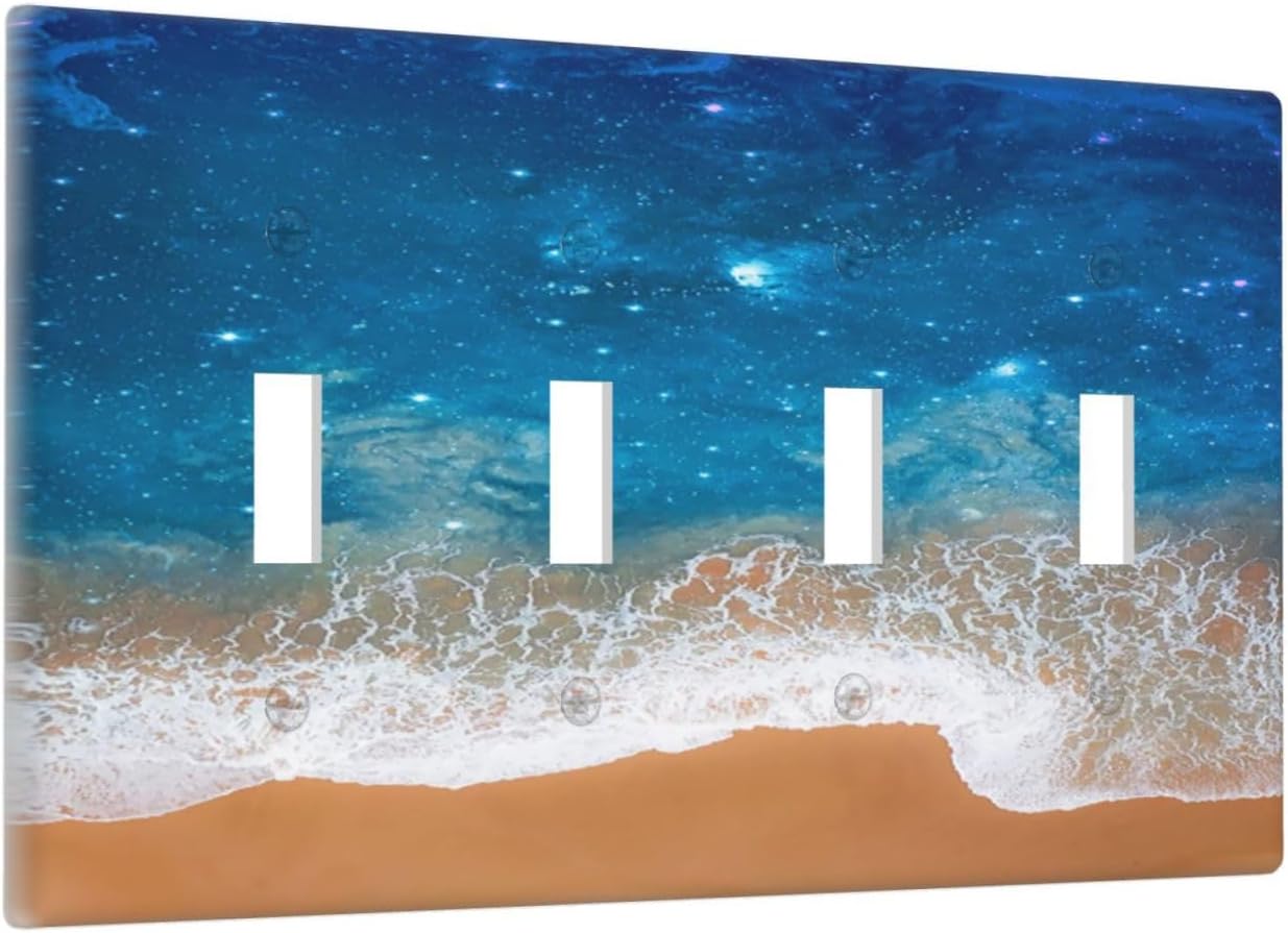 Light Switch Cover Plate Blue Sea Ocean Beach Waves Quad Toggle Wall Plates Decorative Switch Plates 4 Gang Outlet Covers Electrical Panel Cover Faceplate for Home Decor 4.5 X 8 IN