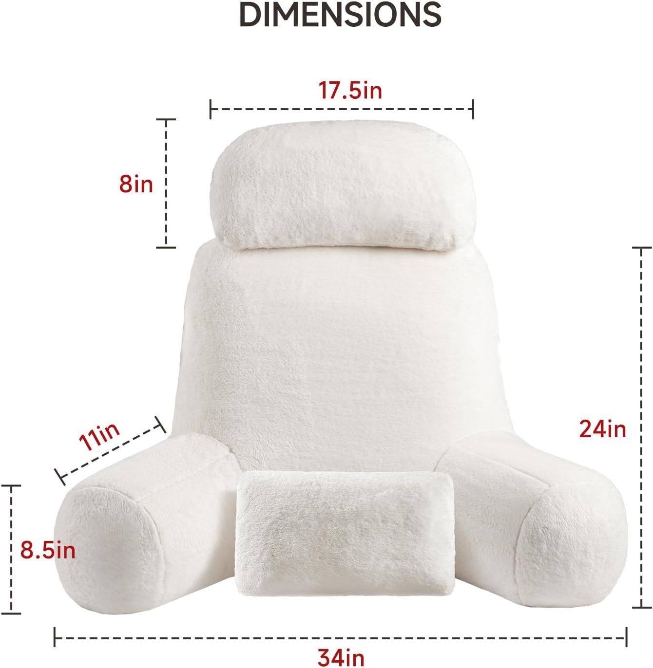 NOONTIDE Reading Pillow for Sitting up in Bed and Couch,32" X-Large Back Pillow for Adult & Teens with Soft Adjustable Neck Roll Backrest Pillow,Washable Cover,Watching TV/Gaming/Relaxing(FurryWhite)