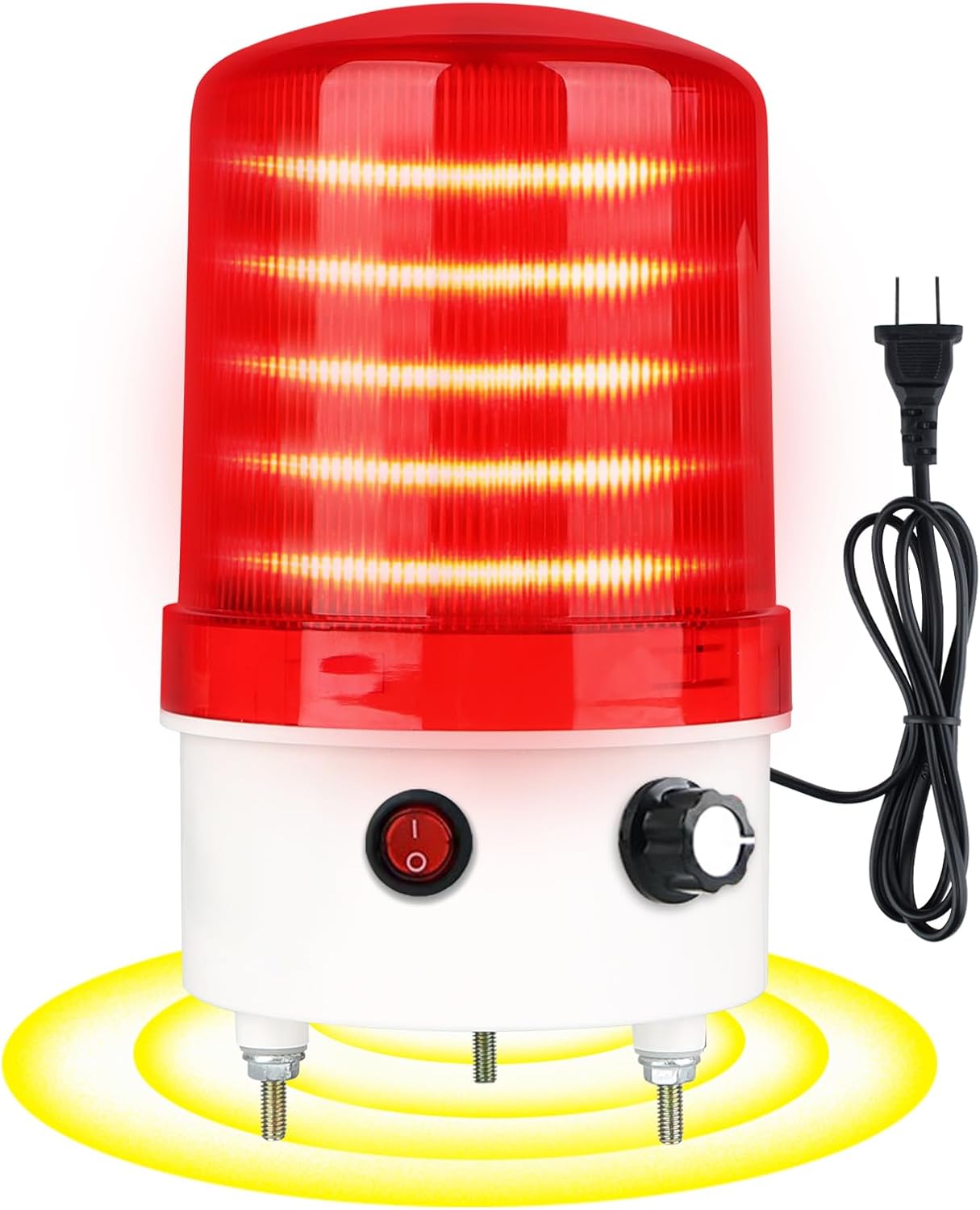 Industrial LED Rotating Warning Light, AC110V-120V Red Strobe Light for Public Emergency Alarms, Indoor/Outdoor Safety Siren with Volume Adjustment/Plug and Buzzer