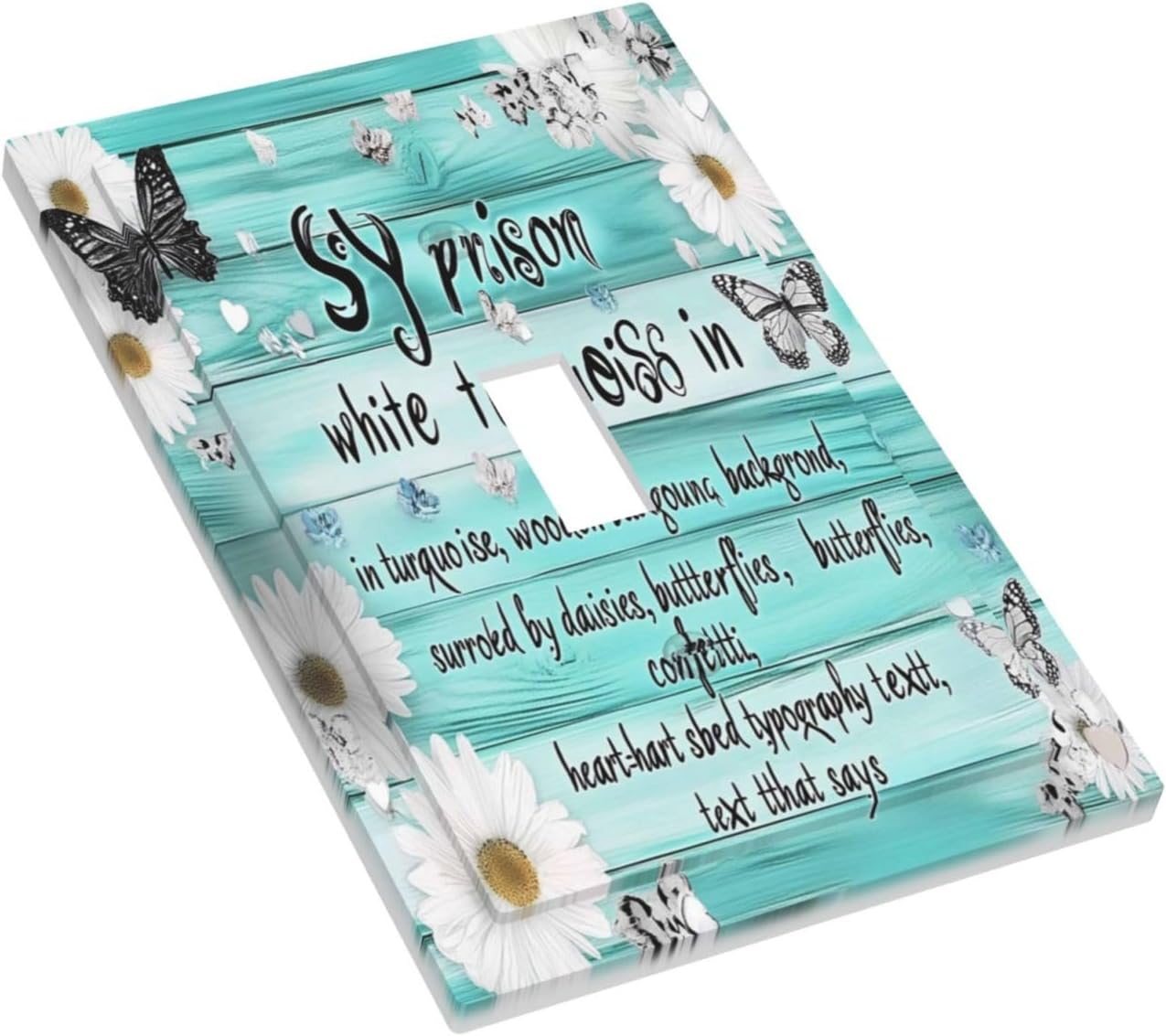 Teal Butterfly Daisy Rustic Wooden Signs Decorative Light Switch Cover 1 Gang Single Toggle Device Electrical Faceplate Switchplates Decorator Outlet Wall Plate For Farmhouse Cabin Decor