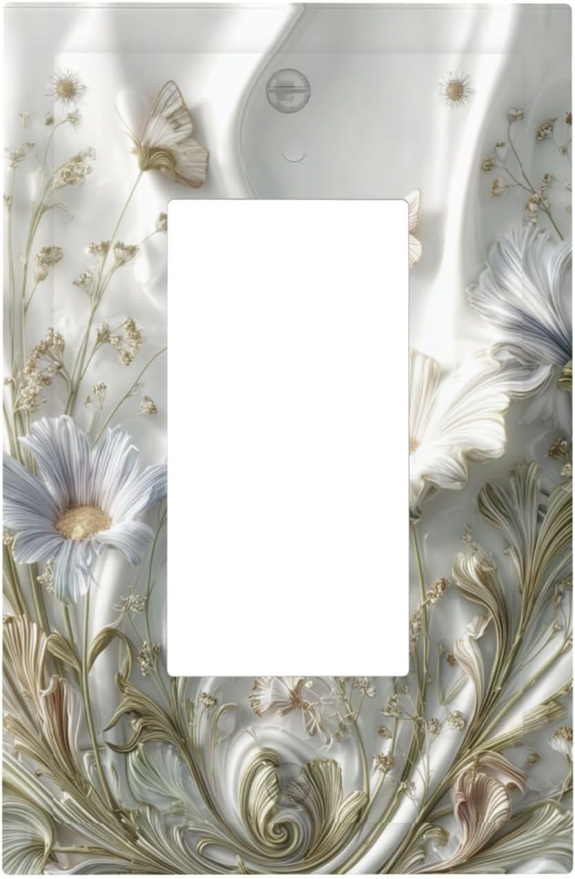Artistic Flowers Floral Plant 1 Gang Single Rocker Decorative Light Switch Covers Electrical Faceplate Switch Plates for Bathroom Kitchen Home