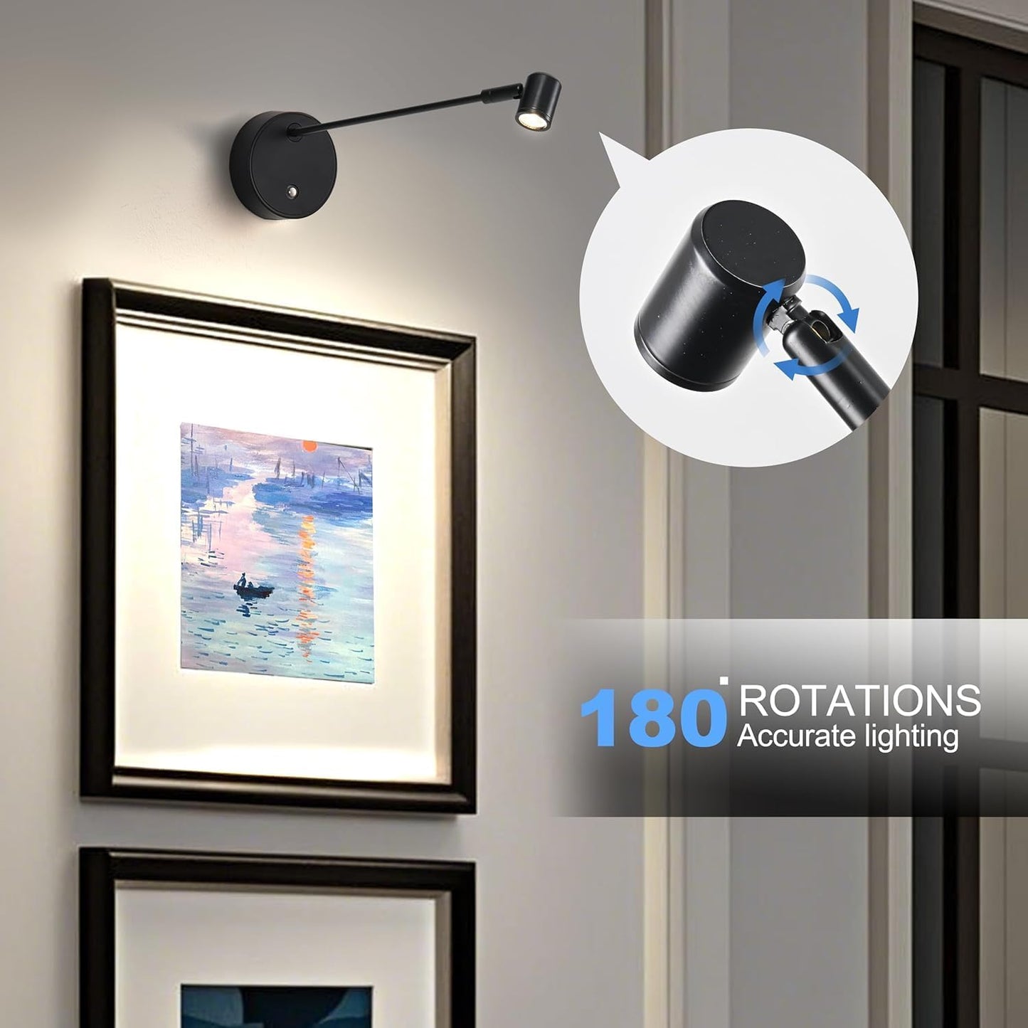 ZitoStory Lights for Pictures On Wall, Battery Operated Picture Light Rechargeable,Black Led Art Lighting for Paintings Wireless with Remote Magnetic Stick Dimmable and Timer（1 Pack）