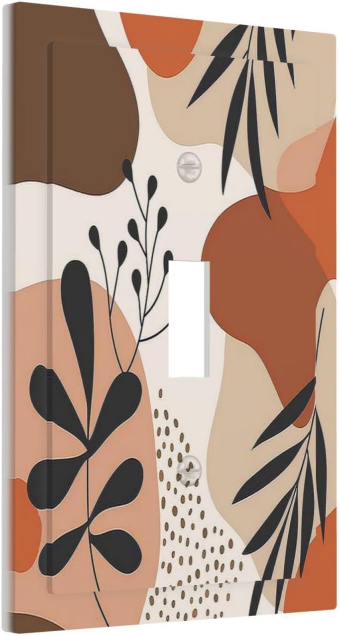 Decorative Light Switch Cover Boho Botanical Orange Green Beige Minimalist 1 Gang Single Toggle Device Electrical Faceplate Switchplates Decorator Outlet Wall Plate for Bedroom living Room