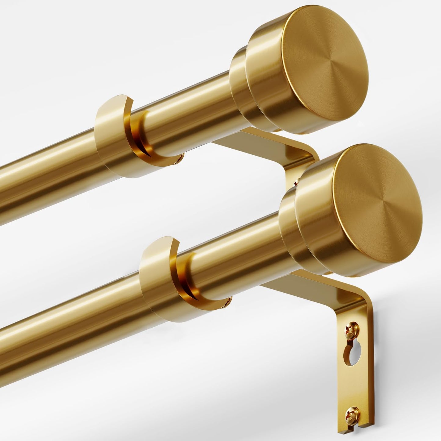 Oneach 2-Pack Heavy Duty Curtain Rods for Windows 66 to 120 Inch, 1 Inch Pole Adjustable Curtain Rod Set with Easy Installation and Modern Design (Brass Gold, 16 to 120 Inch)