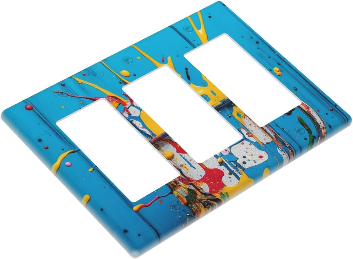 Decorative Outlet Covers Colorful Paint Splatters Blue Wood Plank 3 Gang Wall Plate Triple Rocker Light Switch Cover Plate Jumbo Electrical GFCI Faceplate for Bedroom Decor