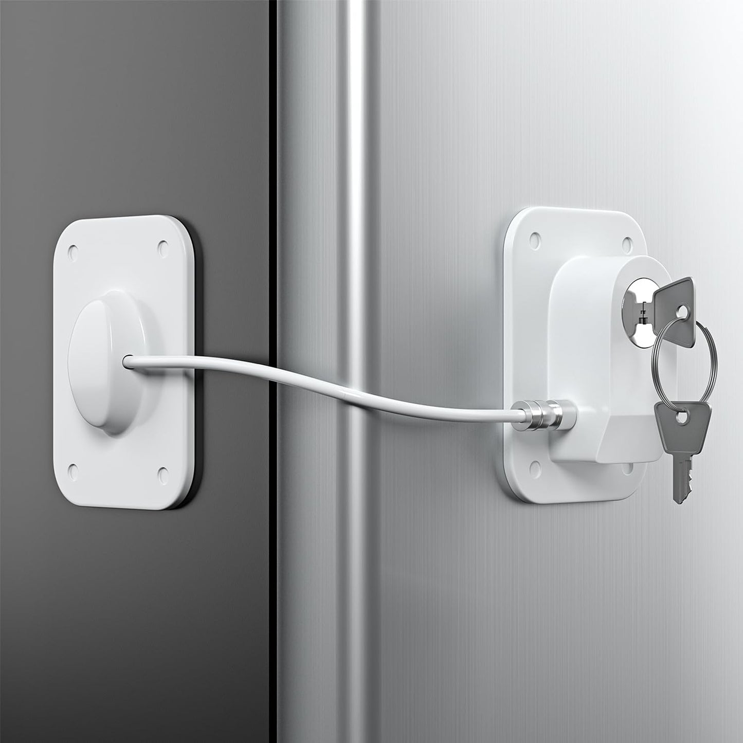 Refrigerator Lock 2 Packs, Fridge Lock with Silicone Wire Protection Fridge Locks for Kids Easy to Use and Install Cabinet Locks with Key, White