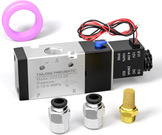 TAILONZ PNEUMATIC 1/8"NPT Solenoid Valve 3V110-06 DC12V Single Coil Pilot-Operated Electric 2 Position 3 Way Connection Type (Outlet wire)
