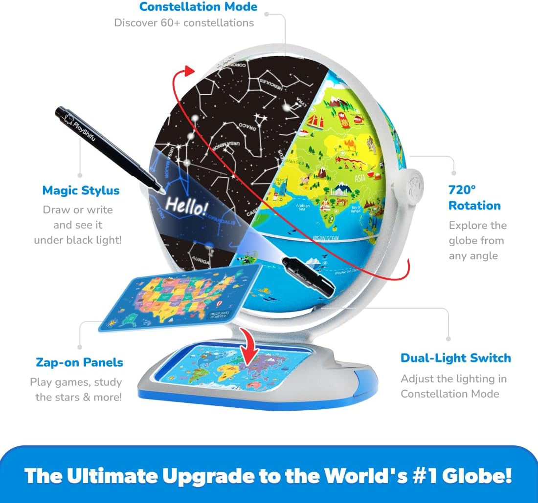 PlayShifu Interactive Globe for Kids – Orboot Earth Explorer: Tech Powered Interactive Globe for Kids | Smart Gift for Ages 4+ | 400+ Wonders, 1000+ Facts | Constellation Mode & Fun Games | Magic Stylus | Educational STEM Toys for the future scientists