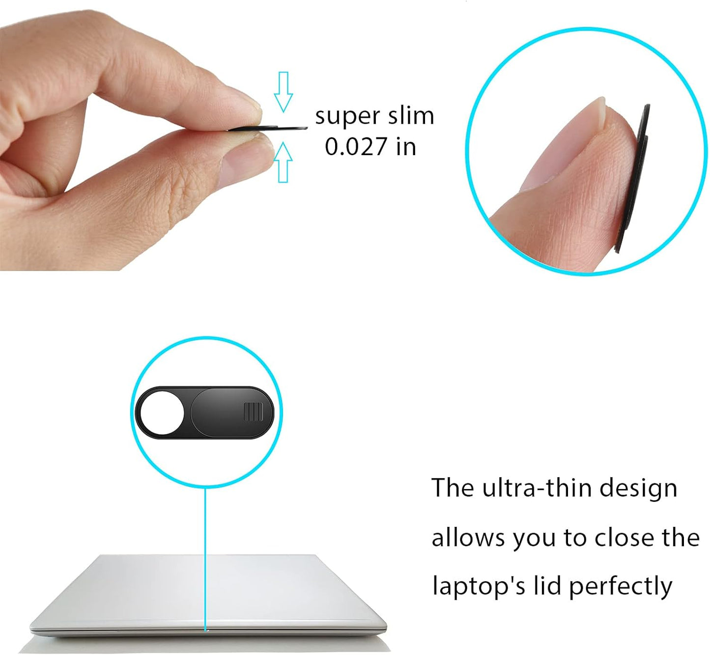 Laptop Camera Cover, 0.027 Inch Ultra Thin Camera Cover, Webcam Privacy Cover Fits on Computer, Laptop, MacBook, PC, Cell Phone, iPhone, iPad, iMac, Tablet, Black Web Cam Cover Sliders (9 Pack)