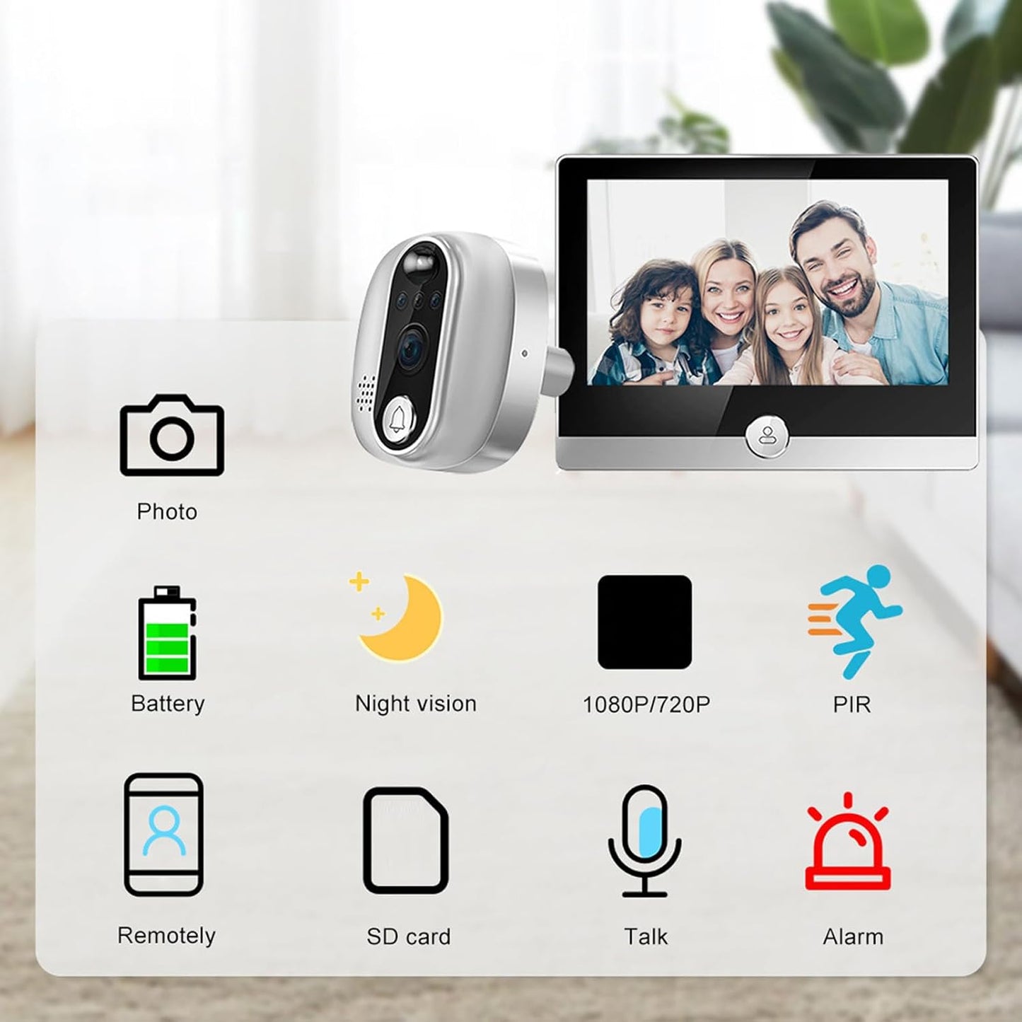 WALFRONT WiFi Door Viewer Smart Peephole Camera Motion Detection 1080P 4.3 Inch Color LCD Two Way Intercom Night Wide Angle 128G Card Supported