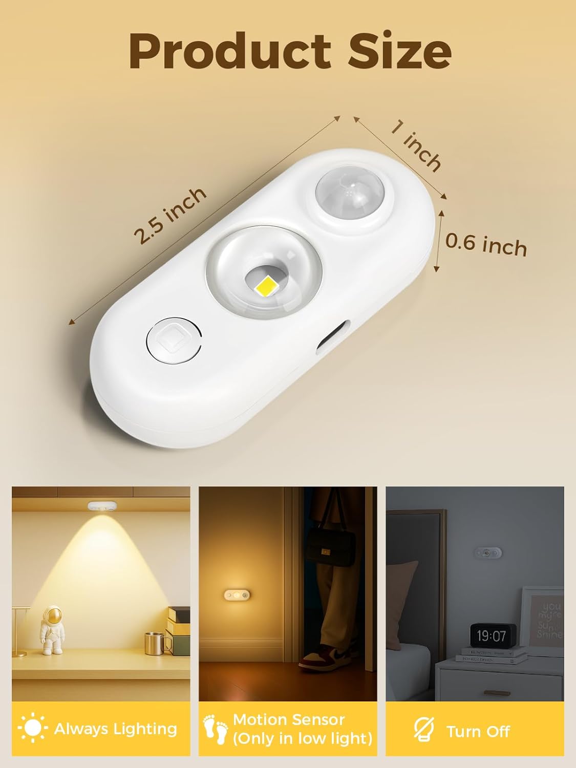 YGS-Tech LED Motion Sensor Light Indoor, Rechargeable Puck Lights, Magnetic Dimmable Under Cabinet Light, Wireless LED Lights for Closet, Kitchen, Stairs, Warm White, 6-Pack (White)