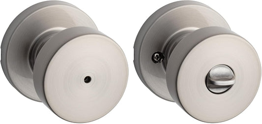 Kwikset Pismo Interior Privacy Door Knob with Lock, Door Handle For Bathroom and Bedroom, Satin Nickel Keyless Turn Lock Doorknob, with Microban Protection