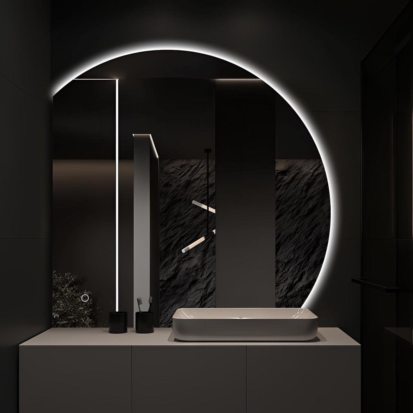 Niccy Half Moon LED Mirror for Bathroom, 36" Semi Backlit Mirrors Frameless Makeup Mirror with Light, Anti-Fog, Shatter-Proof, 3 Colors, Smart Vanity Mirrors