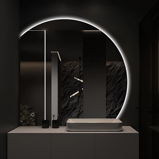 Niccy Half Moon LED Mirror for Bathroom, 36" Semi Backlit Mirrors Frameless Makeup Mirror with Light, Anti-Fog, Shatter-Proof, 3 Colors, Smart Vanity Mirrors