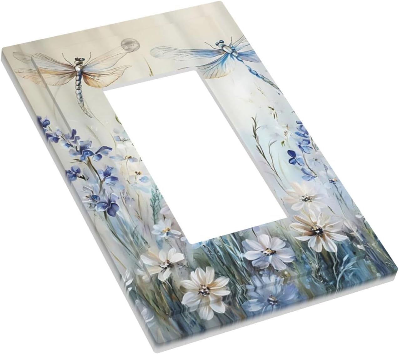 Decorative Outlet Covers Watercolor Dragonfly Blue Wihte Flower 1 Gang Rocker Light Switch Cover Plate Single Wall Plates for Electrical Outlets Switch Plate Covers Faceplate for Home Decor