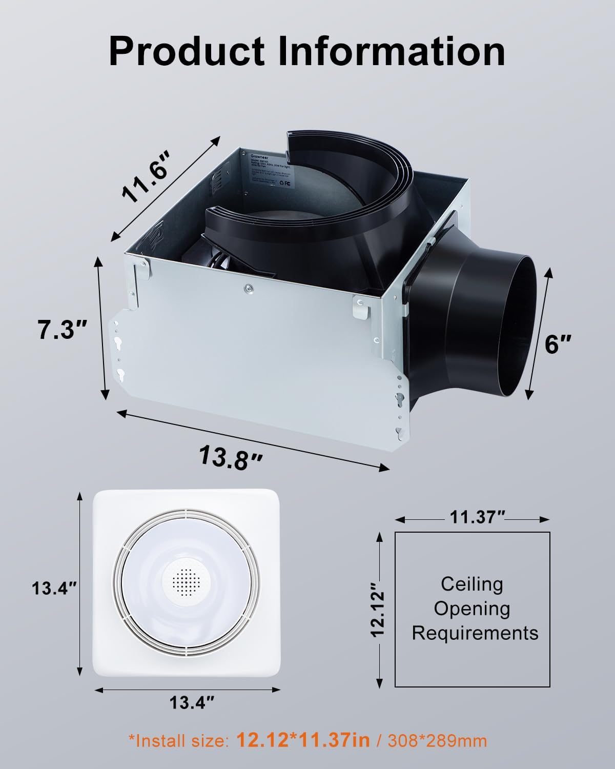 GROWNEER Powerful Oversize Bathroom Exhaust Fan with Light, 40W Bathroom Fan with Humidity Sensor, 110/160 CFM 1.0 Sone Exhaust Fan with Heater, 1800W Heating, 1500lm 2700K/4000K/5000K & Nightlight