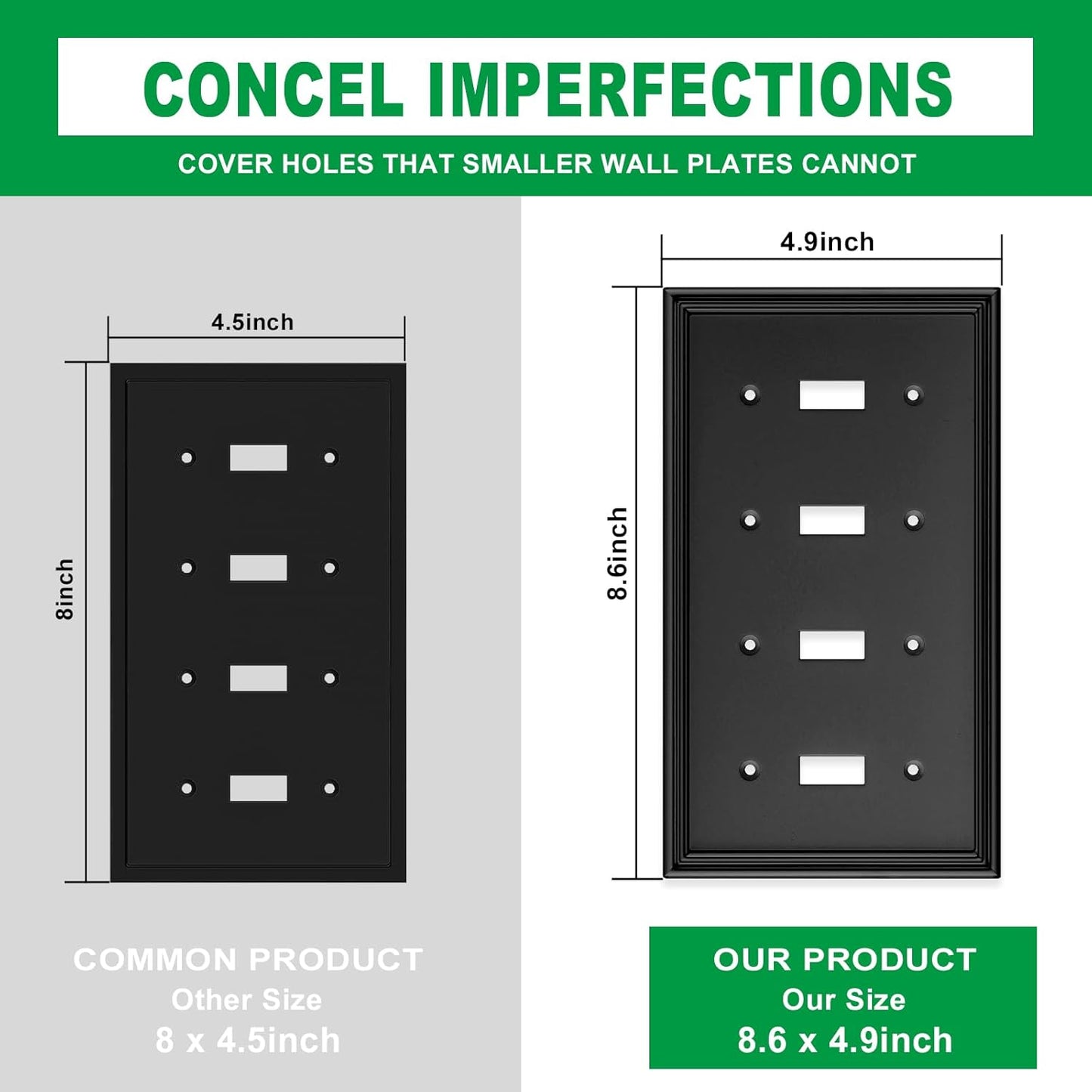 Black Modern Decorative Wall Plate Light Switch Cover Decorator Outlet Covers Rocker Switch Plates Bamboo Fiber Material Wall Plates for Kitchen Bathroom (4 Gang Quad Toggle-1 Pack)